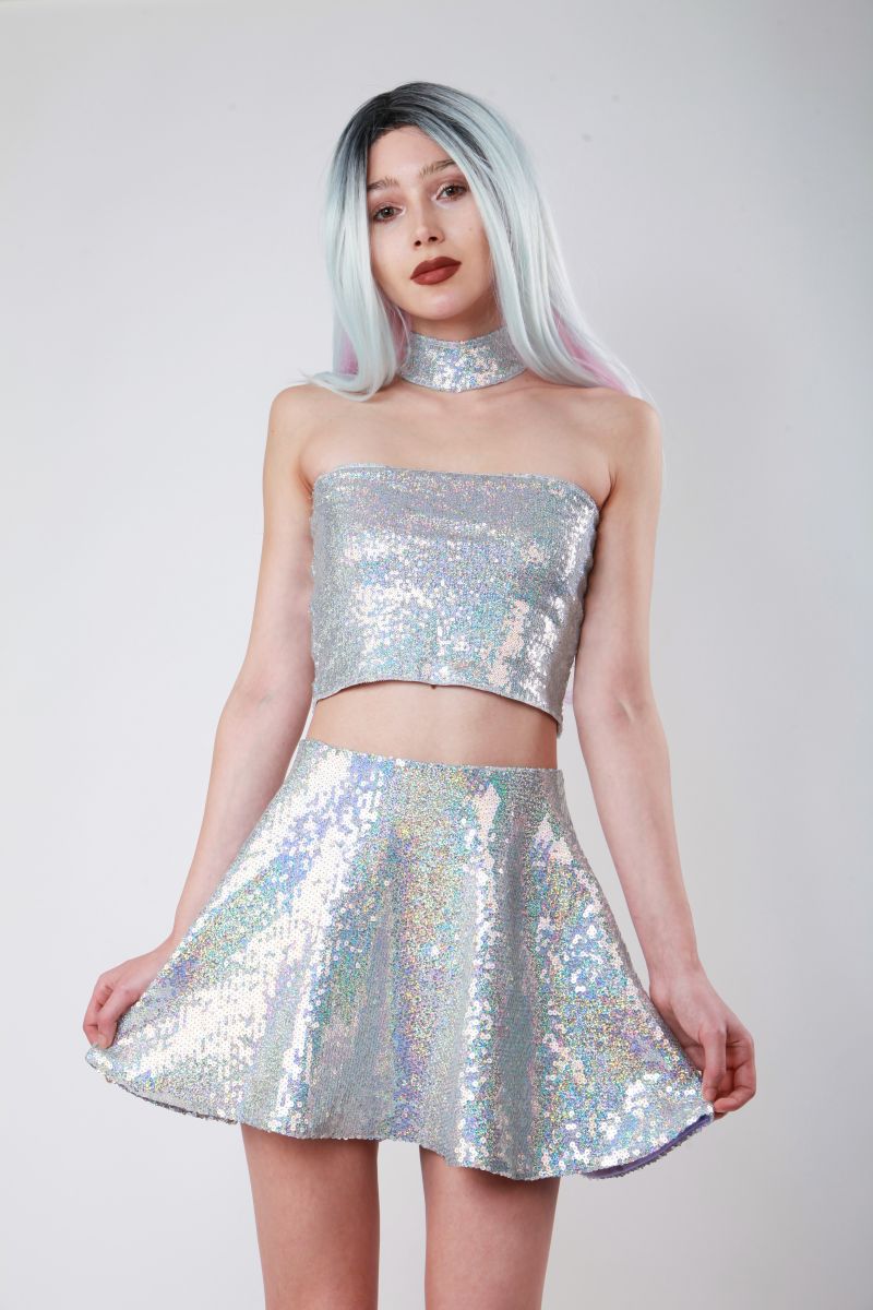 silver sequin skater dress